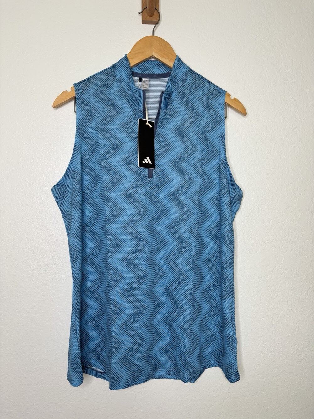 NWT Adidas Women's Ultimate365 Ottoman Printed Sleeveless Polo Size XL Blue Golf